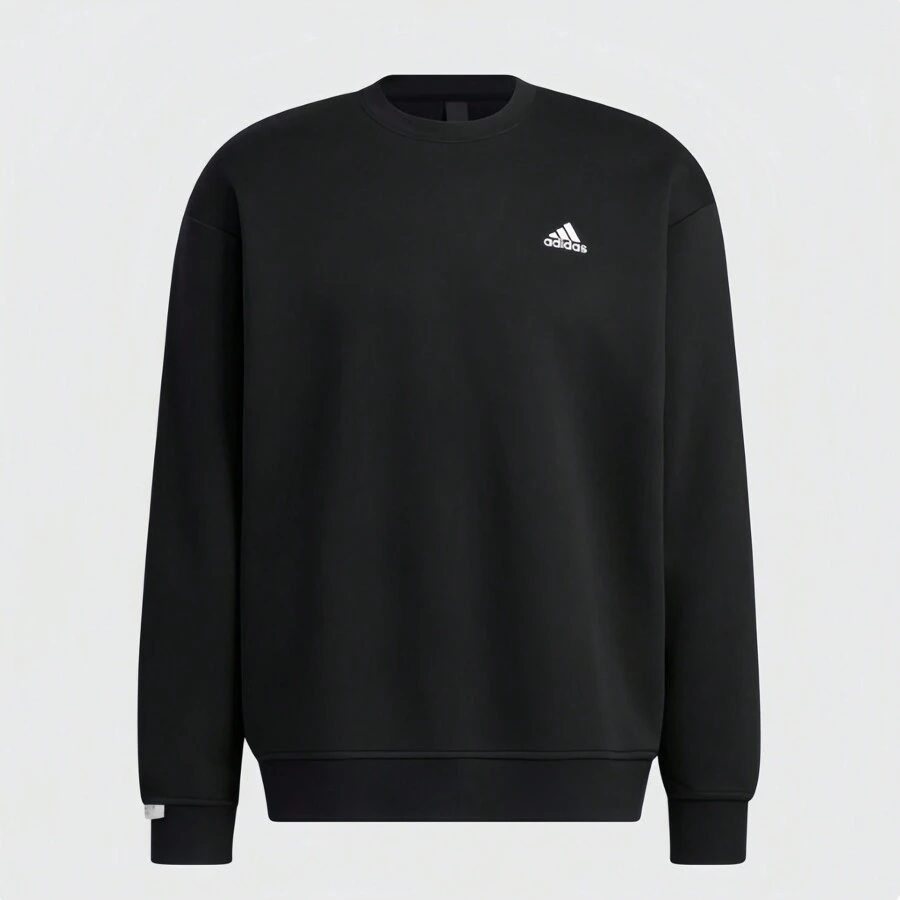 Adidas Moletom de Gola Careca de Manga Comprida com Forro Térmico Preto, Moletom Casual - Preto - Visão 1