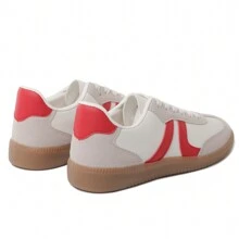 Women's Red Black Leopard Beige Gold Retro German Trainers – Lace-Up Low-Top Casual Sneakers [Size Up Half Size] - 紅色 - 查看 5