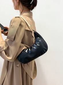 时尚仿珍珠链条新月单肩包，时尚单肩法棍包，手提小包，户外休闲包，百搭通勤包，优雅仿珍珠包 - 黑色 - 查看 7