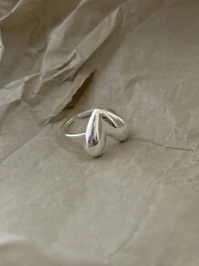 优雅简约 S925 纯银实心心形开口戒指，百搭女士戒指 - 白色 - 查看 3