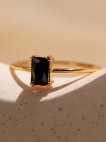 1 件时尚新款镀金镶嵌香槟色/天蓝色/黑色/粉色方晶锆石戒指，女士订婚配饰，适合送给家人、朋友和恋人的礼物，男女皆宜 - 黑色 - 查看 1