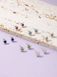 1set/6pairs Women's Rhinestone Decorated Iron Earrings Set - Silver - View 4