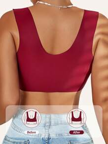 Women's Front Button Wireless Lace Seamless Bra, Comfortable Lounge Seamless Bra Provides Lift & Support Without Digging In - Burgundy - View 3