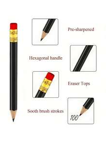 10 支带橡皮擦的绘画铅笔，学生书写铅笔，HB，适用于学校用品，返校