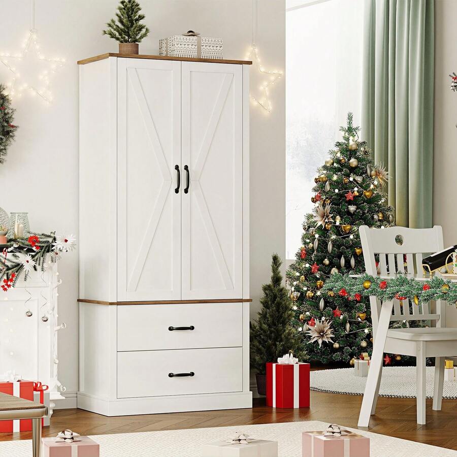 KYBOLT Kitchen Pantry Cabinet With Doors And Shelves, Freestanding Tall Kitchen Cabinet With Microwave Stand, Hutch Cabinet For Kitchen, Living Room, Bathroom, Grey - White - View 1