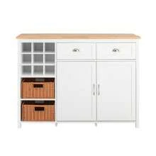 SoBuy KNL05-W Kitchen Island With 2 Rattan Baskets, Freestanding Kitchen Cabinet, Highboard, Chest Of Drawers, Sideboard, Bar Table, Dining Table, Buffet, White, WDH Approx. 120x90x56cm - White - View 4