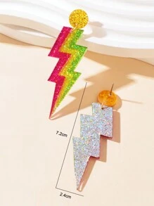 1 Pair Funky Party Jewelry Sequin Decor Colorful Acrylic Lightning Dangle Earrings - Multicolor - View 5