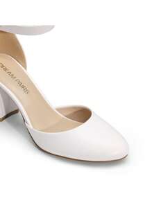 Women's Ankle Strap Closed Toe Chunky Heel Pumps Low Block Round Toe Solid Color Heels Elegant Bridal Wedding Dress Pumps Shoes - 白色 - 查看 8