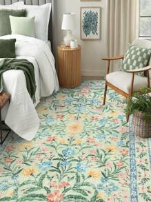 1 tấm thảm phong cách Bohemian hiện đại họa tiết hoa vườn Paris, thích hợp cho phòng khách, chống trượt, màu đỏ gỉ sét, in họa tiết trang trại cổ điển, thích hợp cho phòng ngủ, phòng ăn, ký túc xá, văn phòng, trang trí nhà cửa. - Màu xanh nhạt - Xem 2