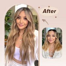 FESHFEN FESHFEN Clip In Hair Extensions 4 PCS Long Wavy Thick Highlighted Clip In Hairpieces Synthetic Hair Extension For Women, 20 Inch