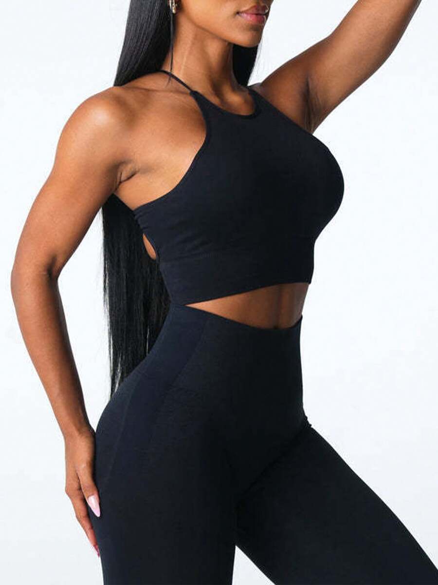 Sports Bras For Women Solid Color Sleeveless Workout Yoga Bra Fitness Sport Seamless Bralette Underwear Running Bras - 黑色 - 查看 1