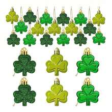 12pcs St Patricks Day Mini Shamrock Ornaments For Small Tree Decorations Good Luck Clover Hanging Bauble Green Glitter Matte Trefoil Irish Ornaments For Saint Patricks Day Tree Shelf Decor Party Favors Supplies - Colorful - View 1