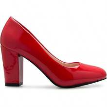 Women's Classic Round-Toe Platform Pumps High Block Heel - Adorable,-2025 - Red Patent* - View 2