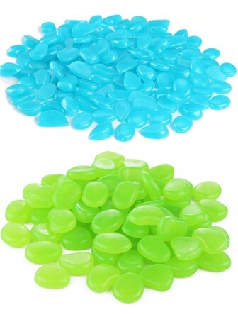 独特风格 0.3-0.43 英寸夜光花园鹅卵石、花园夜光石、户外装饰夜光水鱼缸鹅卵石、在黑暗岩石中闪耀、户外装饰石、小夜光鹅卵石、室内/室外装饰花园鱼缸水族箱花盆走道 - 绿色和蓝色