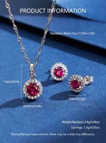 AETOLIA 1 套正品 925 纯银项链耳环经典圆形红宝石吊坠新娘首饰套装适合女性在约会婚礼上佩戴 - 925純銀 - 查看 4