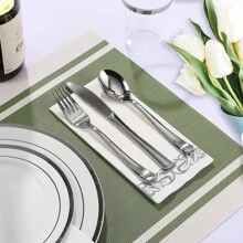 1200pcs Silver Dinnerware Set For 150 Guests, Disposable Plastic Plates For Party, Include: 150 Dinner Plates, 150 Dessert Plates, 150 Paper Napkins, 150 Cups, 150 Silverware Set 300 Forks, 150 Spoons, 150 Knives. - 50 份 - 查看 5