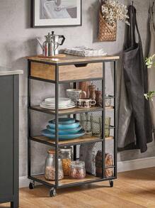 SoBuy FKW99-N，工业复古风格厨房推车厨房储物推车服务推车带抽屉和储物架 - 棕色 - 查看 1