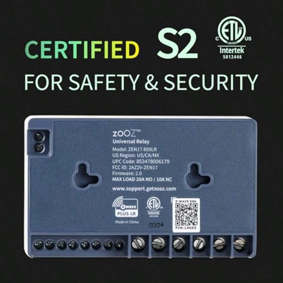 Zooz Z-Wave Long Range Relay ZEN17 800LR For Awnings Garage Doors ...