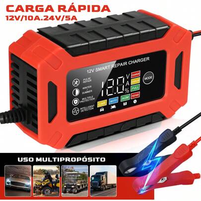 Cargador Inteligente Para Batería, 12V/6A Cargador de Batería de Plomo-ácido con Pantalla LED, Adecuado para Automóviles, Camiones y Motocicletas