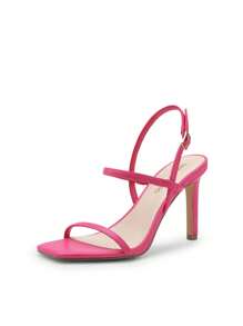 Women Fashion High Heeled Sandals, Square Open Toe Ankle Strap Stiletto Sandals For Party Wedding Prom Valentine's Day - Màu Hồng Tươi - Xem 4
