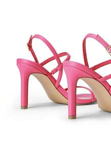 Women Fashion High Heeled Sandals, Square Open Toe Ankle Strap Stiletto Sandals For Party Wedding Prom Valentine's Day - Màu Hồng Tươi - Xem 7