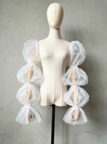 1 chiếc tay áo lưới màu đen có 2 dây thun 4 lớp dành cho cô dâu - màu đen - Xem 1