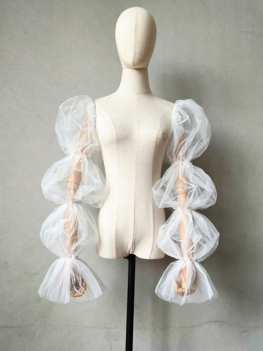 1 chiếc tay áo lưới màu đen có 2 dây thun 4 lớp dành cho cô dâu - màu đen - Xem 1