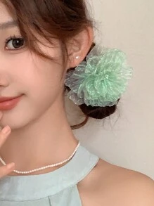 1 Stück mintgrüne Chiffon Blume Haarspange, süß und frisch für den Strandurlaub, Haraccessoires, Haarspangen, Haarklammern, Haarklammern