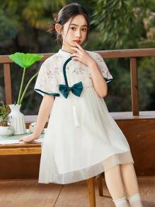 ASK JUNIOR Tween Girls' Lightweight Traditional Chinese Style Princess Dress, Summer - Apricot - View 9