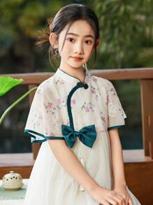 ASK JUNIOR Tween Girls' Lightweight Traditional Chinese Style Princess Dress, Summer - Apricot - View 4