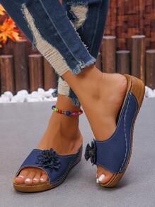 Dames Hollow Floral Decor Modieuze Lichtgewicht Platform Wedge Sandalen