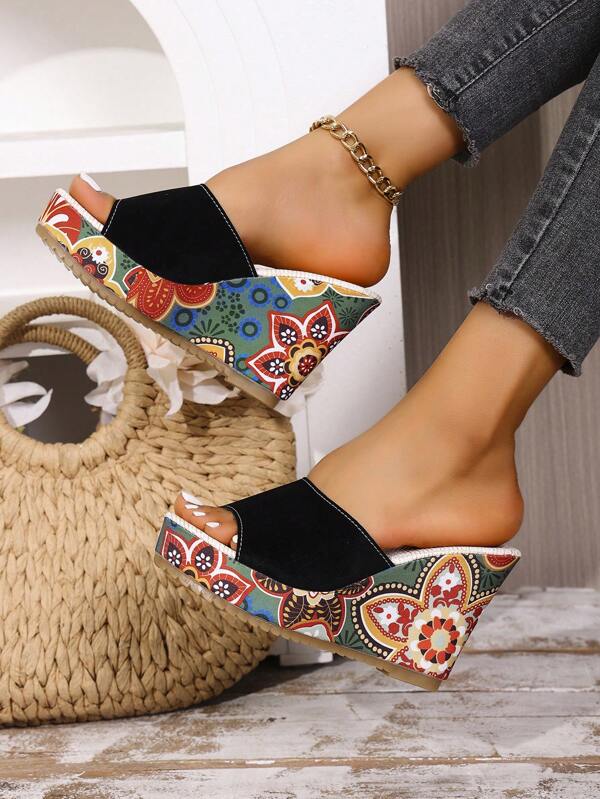 European & American Style Thick Sole Slippers, Women's New Minimalist Wedge Heel Strap Slides, Waterproof Platform High Heel Beach Sandals
