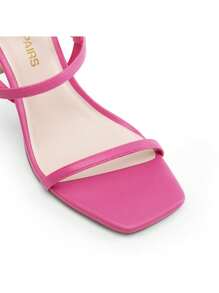 Women Fashion High Heeled Sandals, Square Open Toe Ankle Strap Stiletto Sandals For Party Wedding Prom Valentine's Day - Màu Hồng Tươi - Xem 8