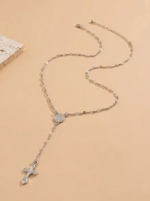 1 件时尚优雅的圣母玛利亚浮雕 Y 形长项链，带复古宗教吊坠，适合日常佩戴、聚会和拍照' - 銀色 - 查看 3