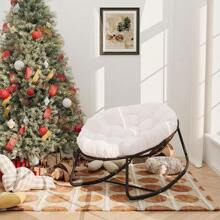 Outdoor Rocking Chair, Indoor & Outdoor Comfy Oversized Papasan Chair With Padded Cushion, Oversized Metal Frame Egg Chair For Living Room, Patio, Front Porch, Backyard - Beige - View 1