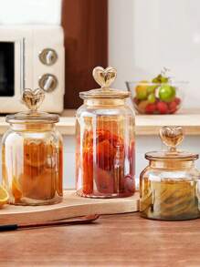 1 lọ thủy tinh có nút chặn bi và nắp kín, hộp đựng trong suốt đựng kẹo, thực phẩm, gia vị, muối, đường, cà phê, trà, 500ml/800ml/1200ml - Mẫu tình yêu lấp lánh - Xem 2