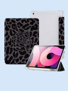 黑色虎豹图案 iPad 7/8/9 代 10.2 英寸 / Galaxy Tab A7 10.4 英寸 / Matepad 10.4 英寸保护壳，带笔架，自动睡眠/唤醒保护套 - 彩色 - 查看 2