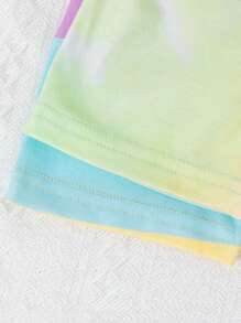 2pcs/Set Girls Casual Cartoon Printed Short Sleeve V-Neck Knee-Length Dress For Summer - Multicolor - View 4