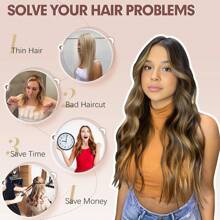 FESHFEN FESHFEN Clip In Hair Extensions 4 PCS Long Wavy Thick Highlighted Clip In Hairpieces Synthetic Hair Extension For Women, 20 Inch