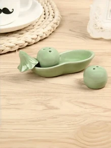 1 bộ lọ đựng muối và hạt tiêu bằng gốm "Hai hạt đậu trong một quả đậu", 12cm/4,72in, hộp quà dễ thương, đồ trang trí nhà sang trọng, quà cưới, phụ kiện nhà bếp - màu xanh lá - Xem 6