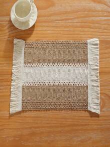 1/4/6 Pcs Bohemian Knitted Beige Patchwork Placemats, Rustic Farmhouse Home Tabletop Decor, Suitable For Home Kitchen Dining Room Table, Dining, Gathering, Party, Buffet, Holiday Celebration, Wedding Decoration - Numbness On Both Sides - View 4