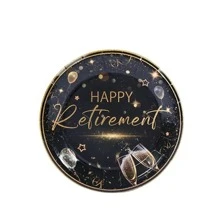 10 件快乐退休派对用品黑色和金色退休派对纸盘餐巾纸杯餐具套装退休装饰品男女皆宜告别派对 - 彩色 - 查看 7