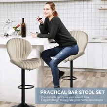 Nalupatio Bar Stools Set Of 2 |Breakfast Bar Stools •Backrest Kitchen Barstools •Bar Chair Fabrics •Modern Adjustable Swivel Gas Lift - Beige - View 5