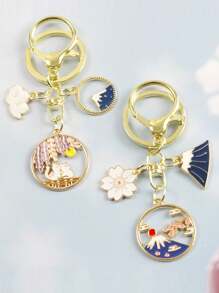 تصميم الزهور والمروحة القابلة للطي ، قلادة مفتاح جميلة ، قلادة حقيبة ، سلسلة مفاتيح بطراز ياباني ، فنغ شوي ، سلسلة مفاتيح بزهور يابانية مع حقيبة محظوظة للصحة والتعليم والأمن والثروة