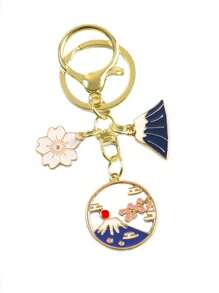 تصميم الزهور والمروحة القابلة للطي ، قلادة مفتاح جميلة ، قلادة حقيبة ، سلسلة مفاتيح بطراز ياباني ، فنغ شوي ، سلسلة مفاتيح بزهور يابانية مع حقيبة محظوظة للصحة والتعليم والأمن والثروة