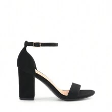 Women Ankle Strap Chunky Heeled Pump Sandals Comfortable Open Toe Classic Heeled Sandals For Party, Wedding, Prom, Valentine's Day - 黑色/麂皮 - 查看 5