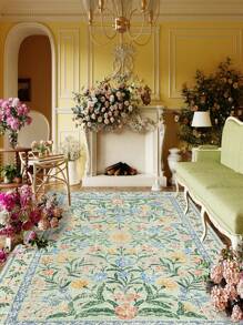 1 tấm thảm phong cách Bohemian hiện đại họa tiết hoa vườn Paris, thích hợp cho phòng khách, chống trượt, màu đỏ gỉ sét, in họa tiết trang trại cổ điển, thích hợp cho phòng ngủ, phòng ăn, ký túc xá, văn phòng, trang trí nhà cửa. - Màu xanh nhạt - Xem 1