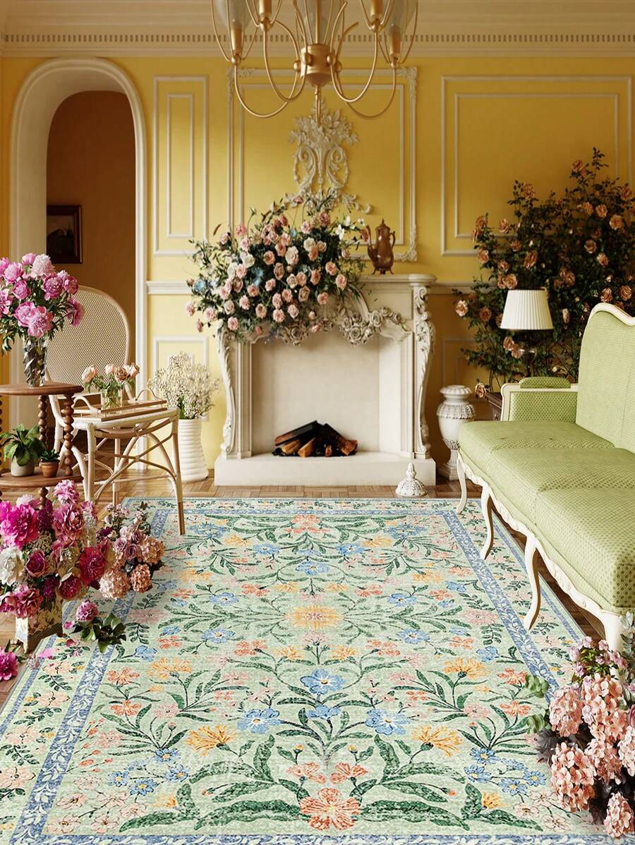 1 tấm thảm phong cách Bohemian hiện đại họa tiết hoa vườn Paris, thích hợp cho phòng khách, chống trượt, màu đỏ gỉ sét, in họa tiết trang trại cổ điển, thích hợp cho phòng ngủ, phòng ăn, ký túc xá, văn phòng, trang trí nhà cửa. - Màu xanh nhạt - Xem 1