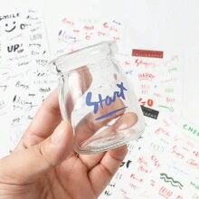 16/8pcs Cartoon Cute English Letter & Popular Phrase PVC Stickers For DIY Scrapbook, Diary Decoration, Transparent Sticker