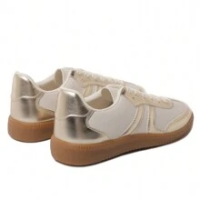 Women's Red Black Leopard Beige Gold Retro German Trainers – Lace-Up Low-Top Casual Sneakers [Size Up Half Size] - 金色 - 查看 4